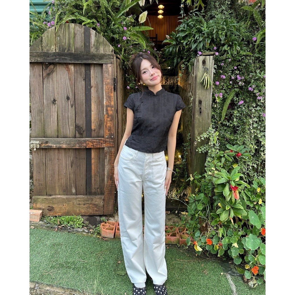 TheBlueTshirt - Áo cánh lụa tơ tằm cách tân nữ cổ áo dài xẻ tà ở eo - Women