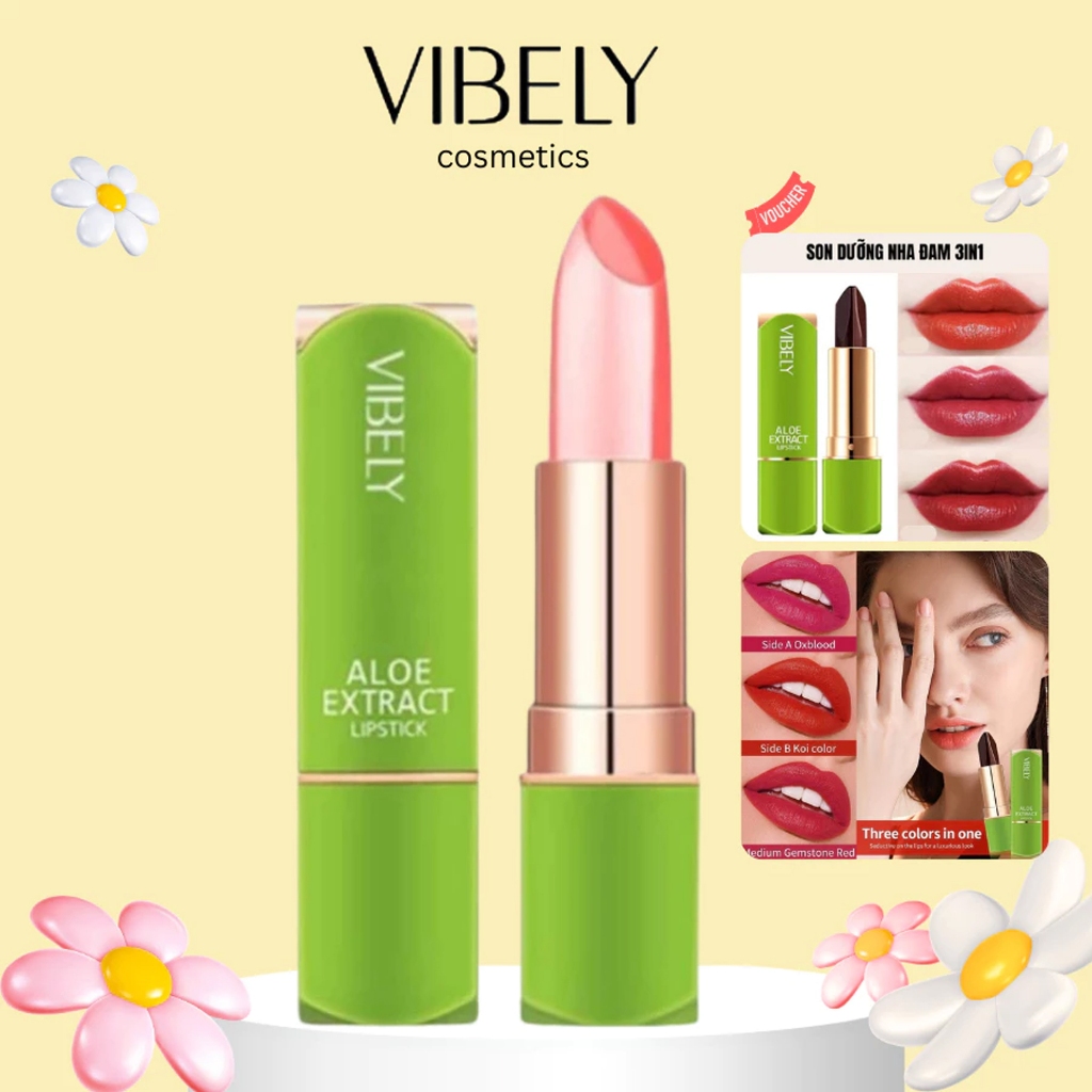 VIBELY Son dưỡng môi nha đam 3 in1 dưỡng ẩm, lâu trôi, khử thâm môi, son dưỡng môi 3 trong 1