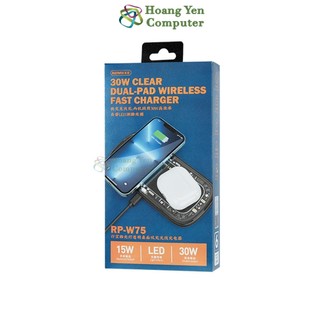Đế Sạc Nhanh Không Dây Remax RP-W75 Đa Năng 2 In 1, Công Suất Total 30W - BH 12 Tháng - Hoàng Yến Computer
