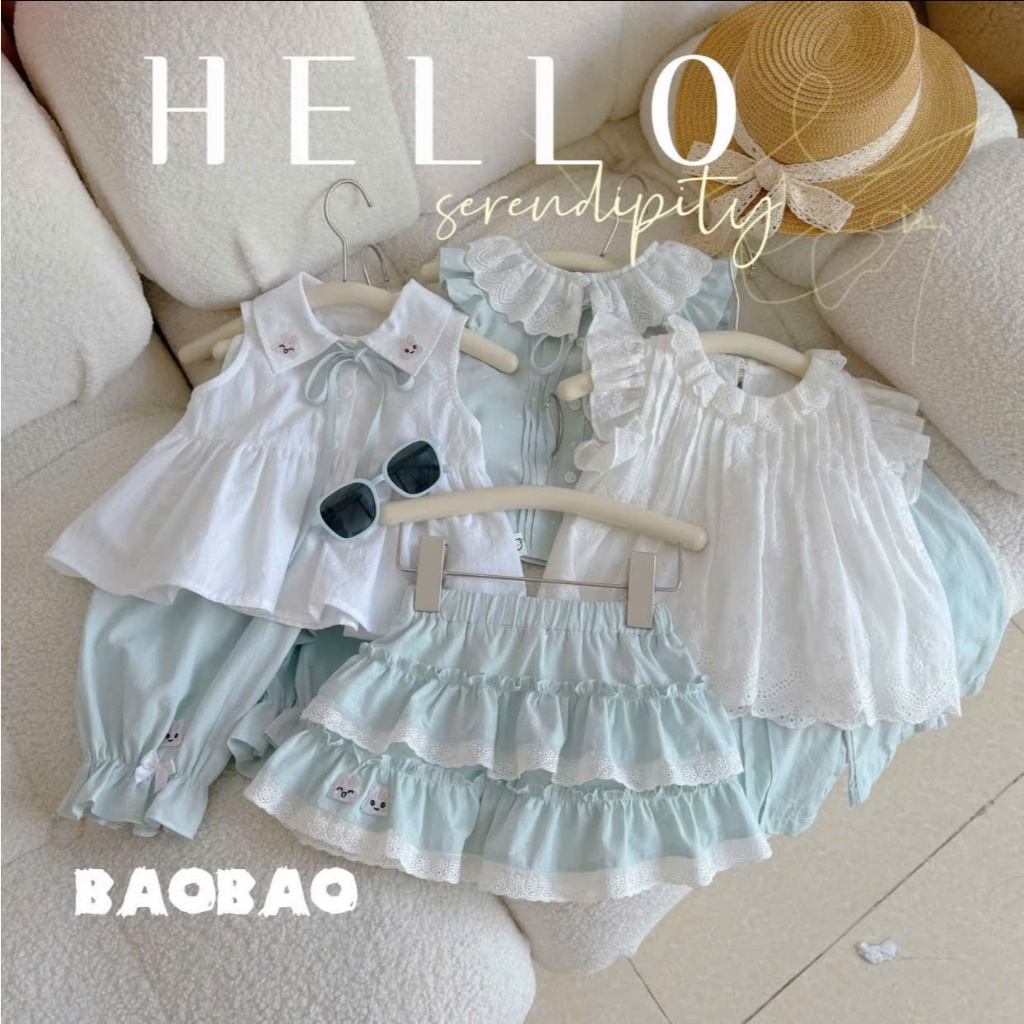 [BAOBAO-HÀNG SẴN-BST TRẮNG XANH] ÁO THÊU THỎ THIẾT KẾ BÉ GÁI, QUẦN KIỂU DÁNG, VÁY XANH MINT XINH XẮN CHO BÉ GÁI - M498