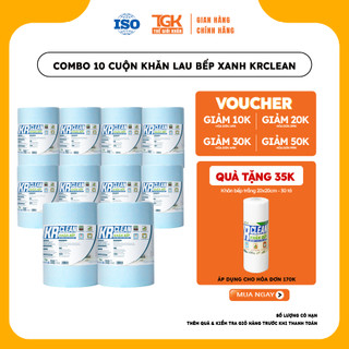 [Combo 10] Cuộn khăn giấy lau bếp xanh KRCLEAN 2000 tờ 20x20cm - Khăn lau bếp thấm hút đa năng, lau chén bát, lau tay