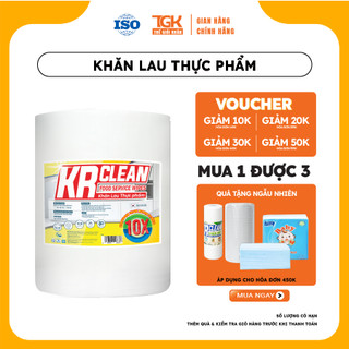 Cuộn khăn giấy thấm thực phẩm KRCLEAN 320 tờ 30x30cm - Khăn bảo quản rau củ, lau thịt cá, siêu thấm đa năng