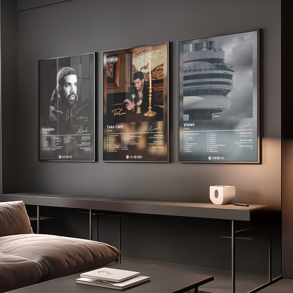 Poster Album Âm Nhạc của DRAKE Có Khung Tráng Gương Treo Tường Decor Phòng Khách Phòng Ngủ Không Gian Làm Việc