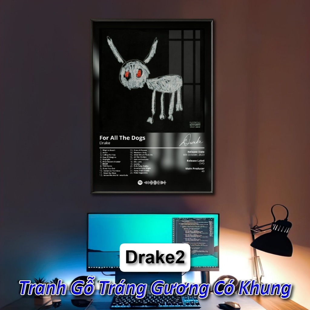 Poster Album Âm Nhạc của DRAKE Có Khung Tráng Gương Treo Tường Decor Phòng Khách Phòng Ngủ Không Gian Làm Việc