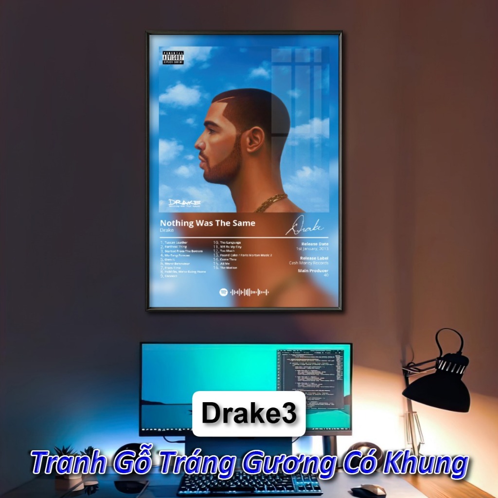 Poster Album Âm Nhạc của DRAKE Có Khung Tráng Gương Treo Tường Decor Phòng Khách Phòng Ngủ Không Gian Làm Việc