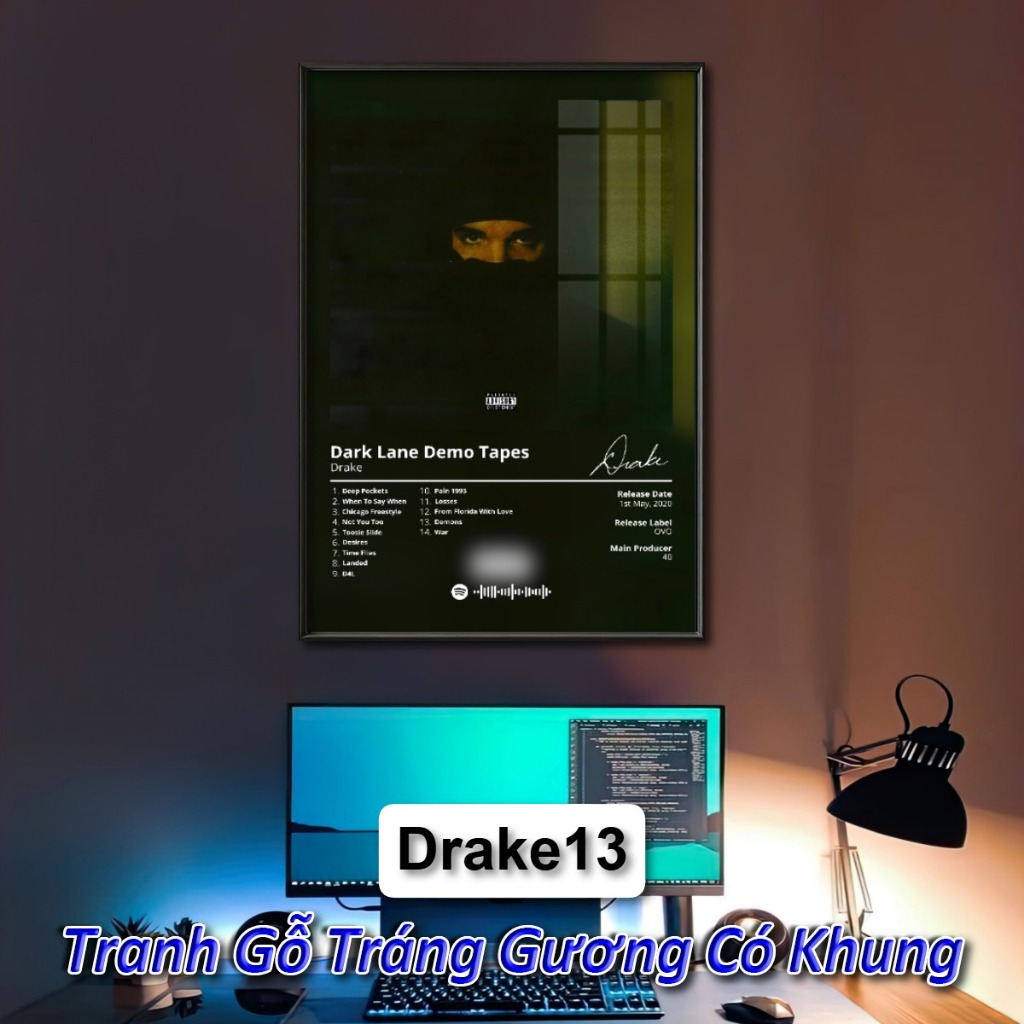 Poster Album Âm Nhạc của DRAKE Có Khung Tráng Gương Treo Tường Decor Phòng Khách Phòng Ngủ Không Gian Làm Việc