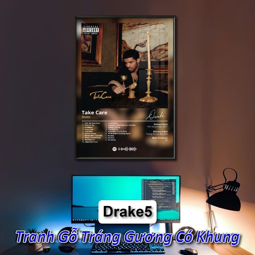 Poster Album Âm Nhạc của DRAKE Có Khung Tráng Gương Treo Tường Decor Phòng Khách Phòng Ngủ Không Gian Làm Việc