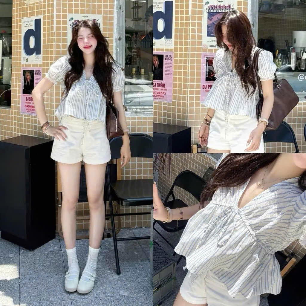 Áo Babydoll SONA Cổ Tim Phối Dây Buộc Nơ, Labibi | Shopee Việt Nam