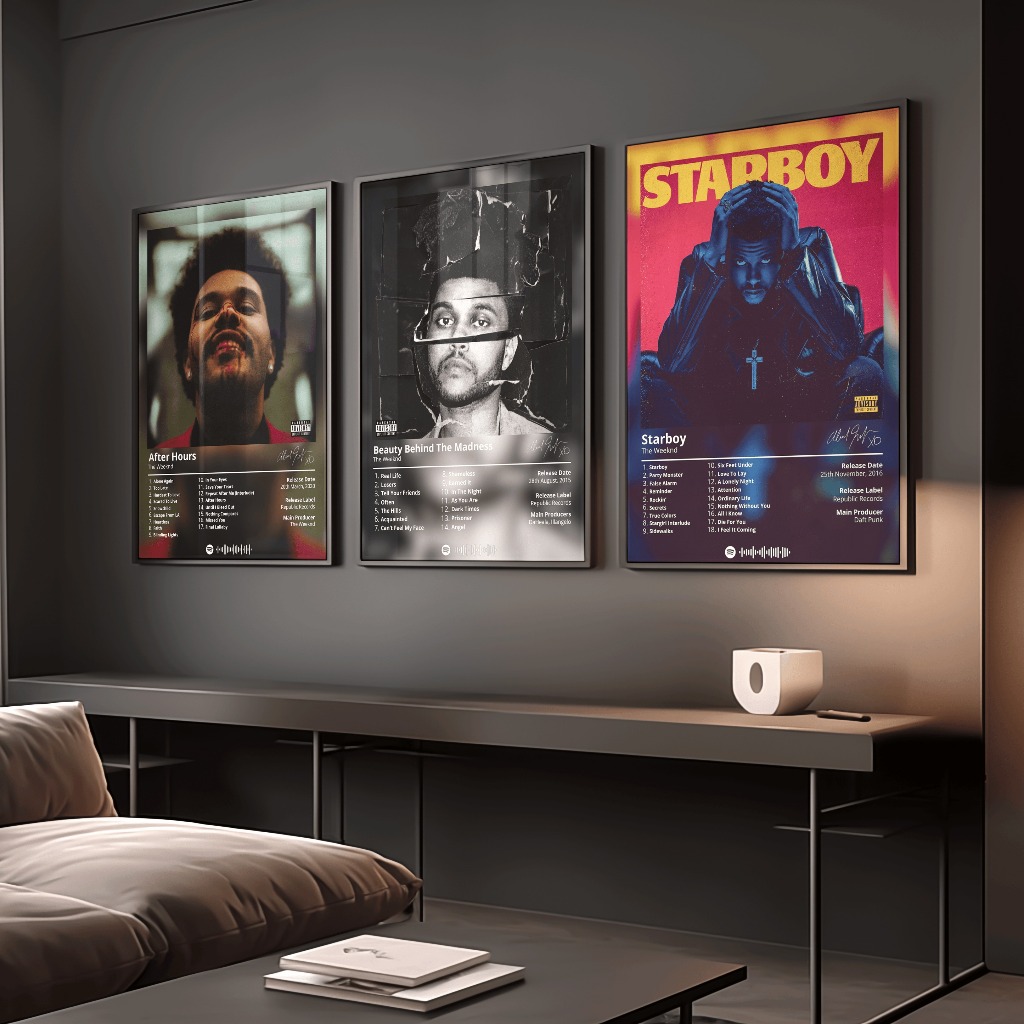 Poster Album Âm Nhạc của The Weeknd Có Khung Tráng Gương Treo Tường Decor Phòng Khách Phòng Ngủ Không Gian Làm Việc