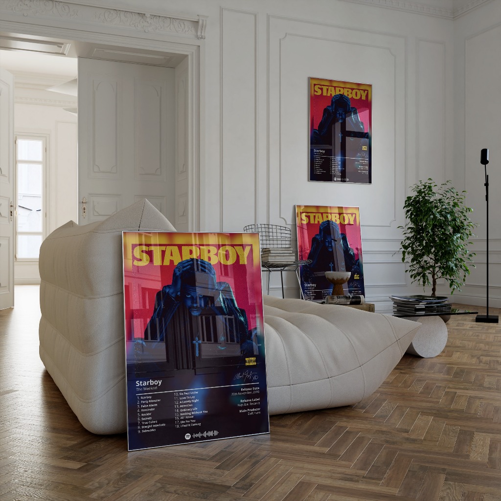 Poster Album Âm Nhạc của The Weeknd Có Khung Tráng Gương Treo Tường Decor Phòng Khách Phòng Ngủ Không Gian Làm Việc
