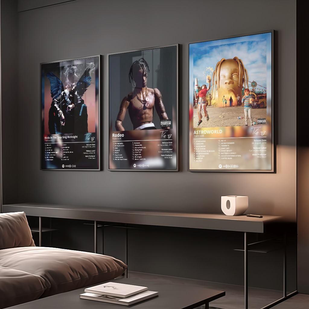 Poster Album Âm Nhạc của Travis Scott Có Khung Tráng Gương Treo Tường Decor Phòng Khách Phòng Ngủ Không Gian Làm Việc