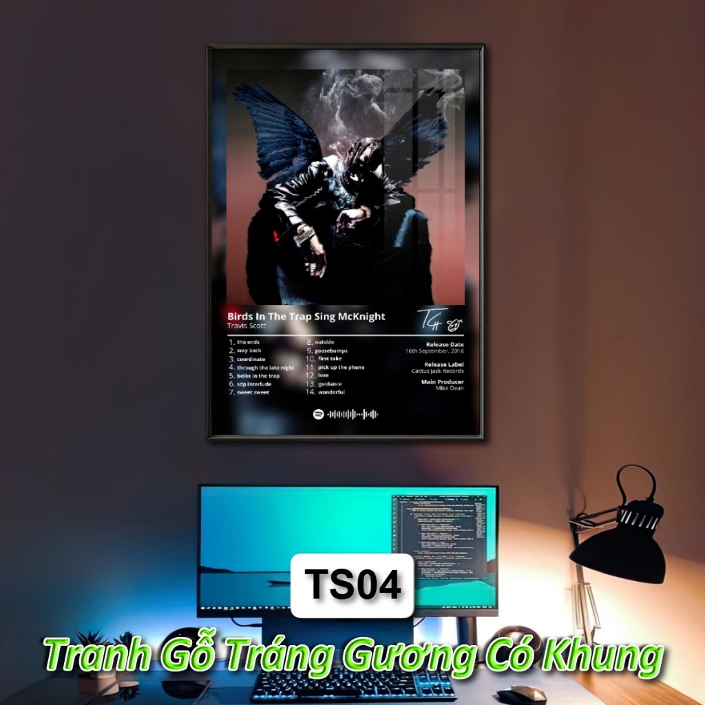Poster Album Âm Nhạc của Travis Scott Có Khung Tráng Gương Treo Tường Decor Phòng Khách Phòng Ngủ Không Gian Làm Việc