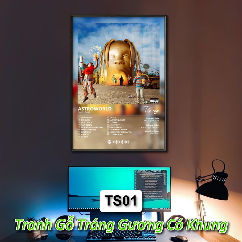 Poster Album Âm Nhạc của Travis Scott Có Khung Tráng Gương Treo Tường Decor Phòng Khách Phòng Ngủ Không Gian Làm Việc