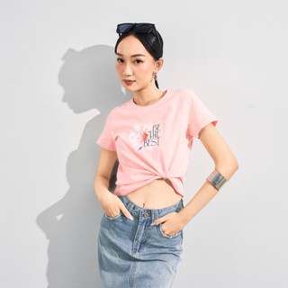 Áo Thun Nữ JP Fashion Ngắn Tay Cổ Tròn Basic, Màu Hồng Dễ Thương, In Chữ Cá Tính 10211942