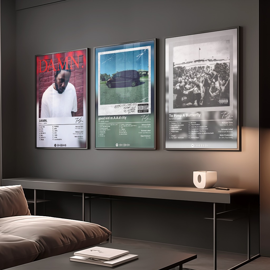Poster Album Âm Nhạc của Kendrick Lamar Có Khung Tráng Gương Treo Tường Decor Phòng Khách Phòng Ngủ Không Gian Làm Việc
