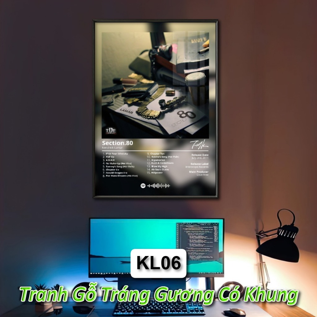 Poster Album Âm Nhạc của Kendrick Lamar Có Khung Tráng Gương Treo Tường Decor Phòng Khách Phòng Ngủ Không Gian Làm Việc