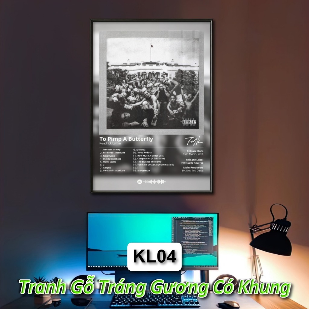 Poster Album Âm Nhạc của Kendrick Lamar Có Khung Tráng Gương Treo Tường Decor Phòng Khách Phòng Ngủ Không Gian Làm Việc