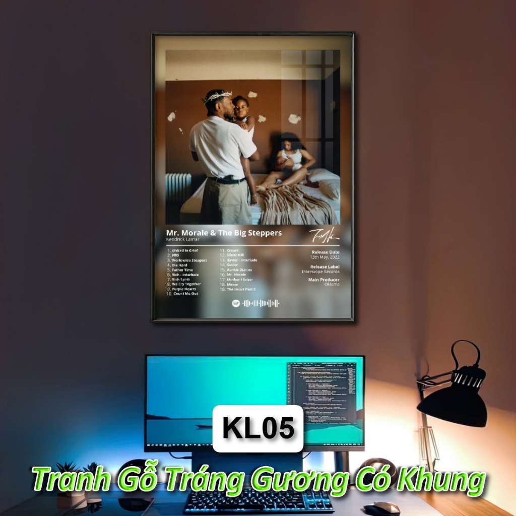 Poster Album Âm Nhạc của Kendrick Lamar Có Khung Tráng Gương Treo Tường Decor Phòng Khách Phòng Ngủ Không Gian Làm Việc
