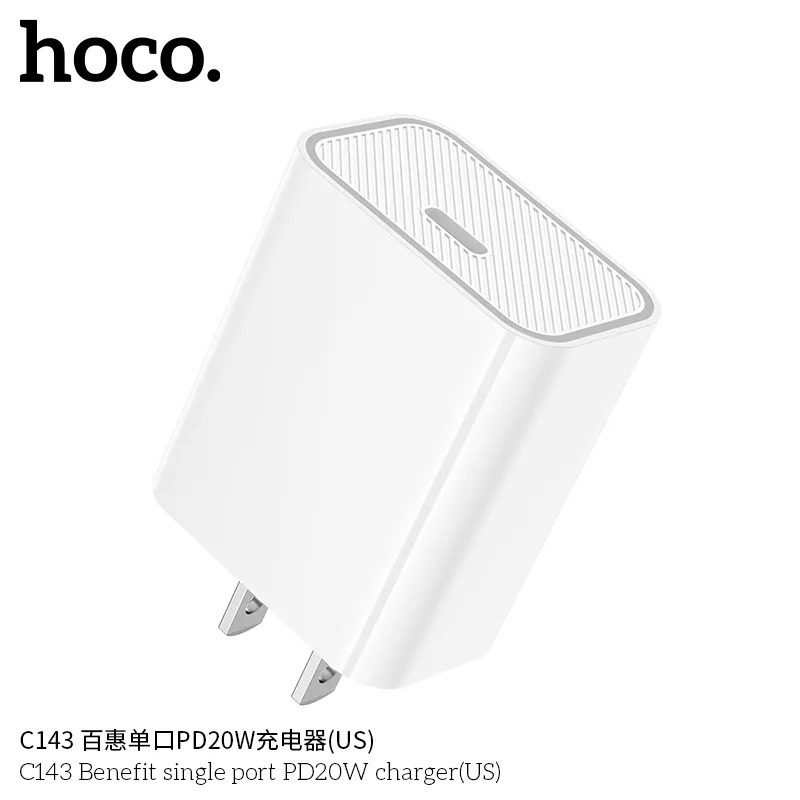 Củ Sạc Nhanh HOCO C143 20W – Hỗ Trợ PD & QC 3.0, Sạc Nhanh Cho iPhone, Android, iPad