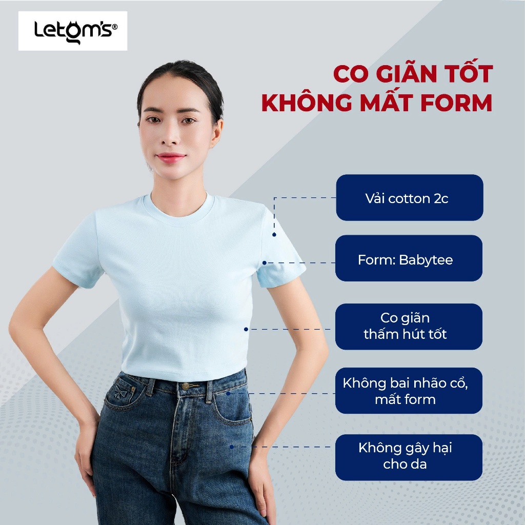 Áo Babytee Nữ Rip Cotton LeTom's, Form Ôm, Cotton Co Giãn, Nhiều Màu Basic, Không Bai Nhão