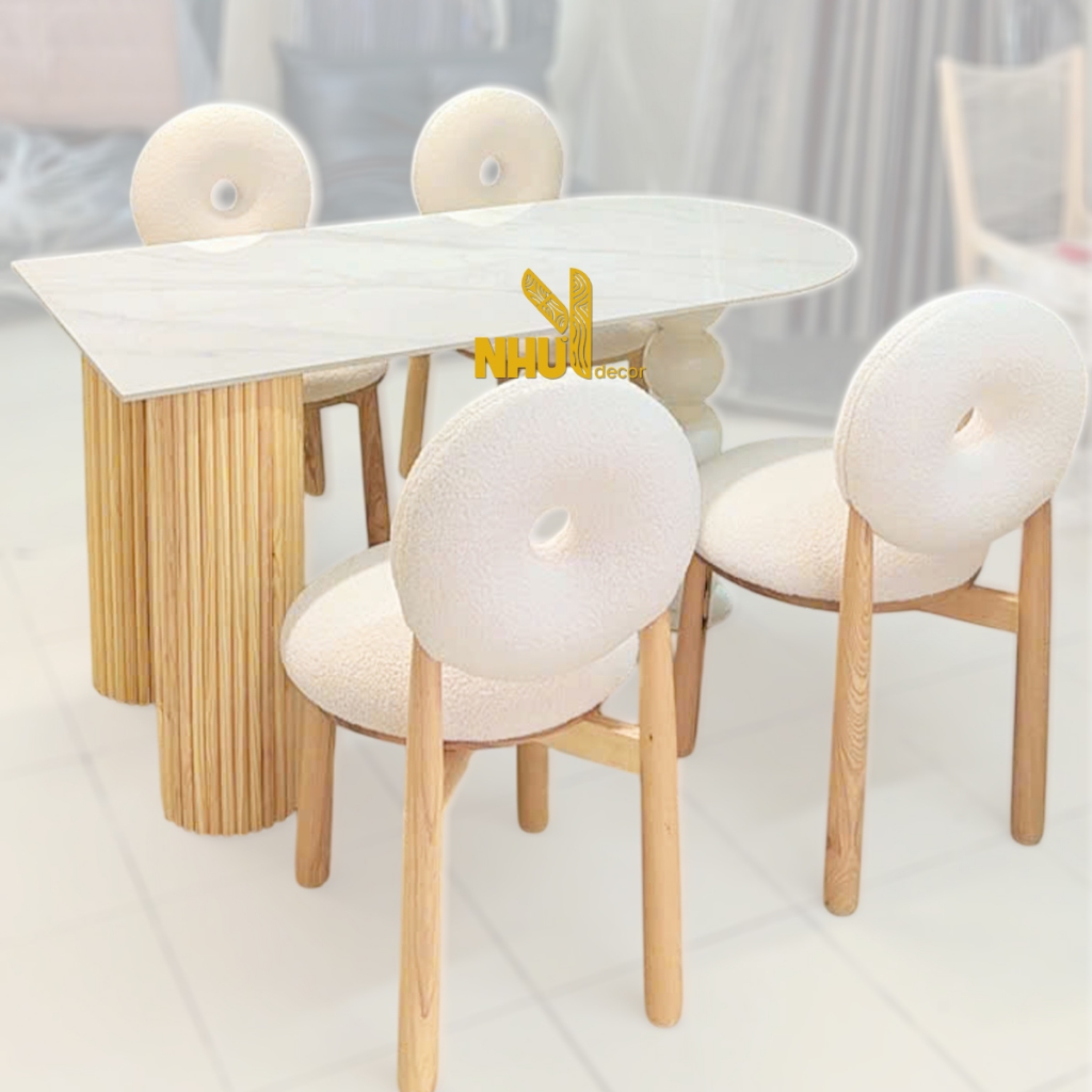 Bàn ăn mặt đá thông minh kết hợp làm đảo bếp NHU Y DECOR - Bàn vòm chân bi mặt đá - decor siêu xinh