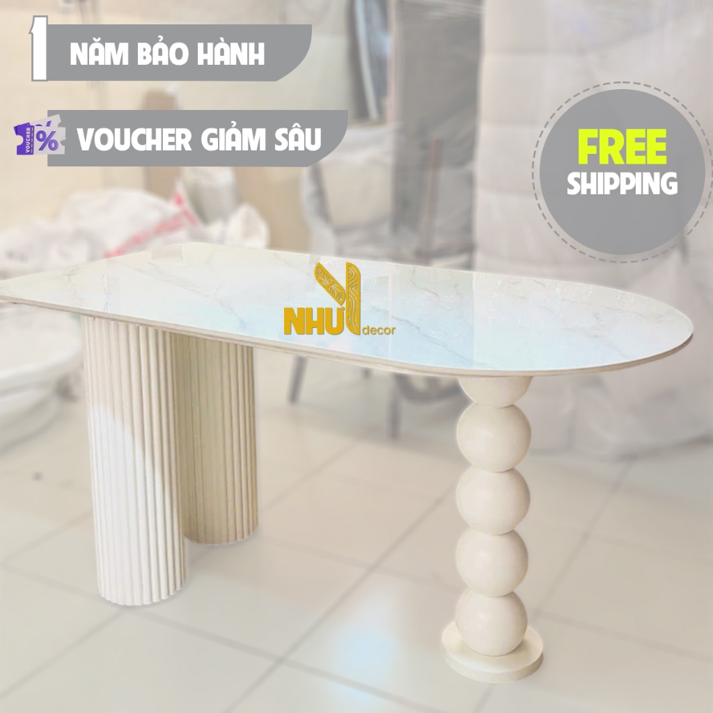 Bàn ăn mặt đá thông minh kết hợp làm đảo bếp NHU Y DECOR - Bàn vòm chân bi mặt đá - decor siêu xinh