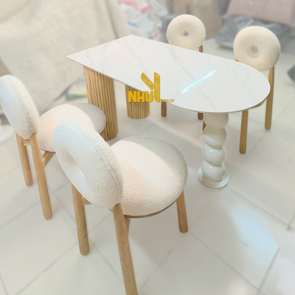 Bàn ăn mặt đá thông minh kết hợp làm đảo bếp NHU Y DECOR - Bàn vòm chân bi mặt đá - decor siêu xinh
