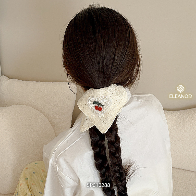 Dây buộc tóc nữ scrunchies Eleanor Accessories thêu hình quả cherry cột tóc phụ kiện tóc 10288