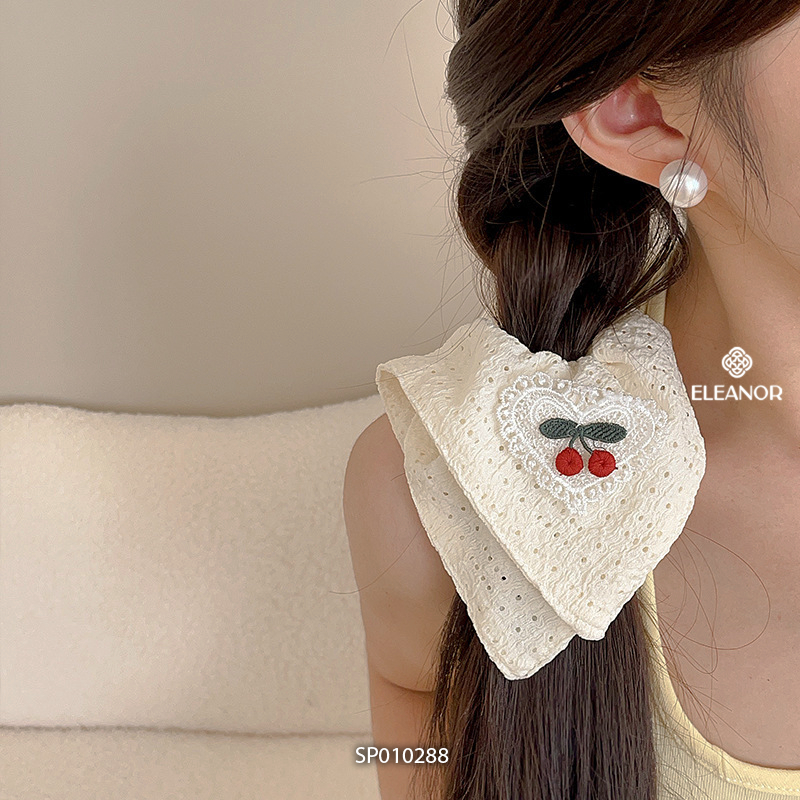 Dây buộc tóc nữ scrunchies Eleanor Accessories thêu hình quả cherry cột tóc phụ kiện tóc 10288