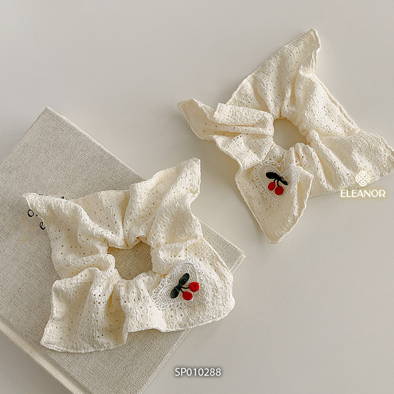 Dây buộc tóc nữ scrunchies Eleanor Accessories thêu hình quả cherry cột tóc phụ kiện tóc 10288