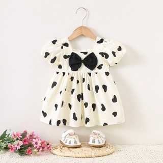 Váy bé gái thô cotton cổ vuông họa tiết trái tim 6th-2 tuổi D1157 Bí Ngô Nhỏ