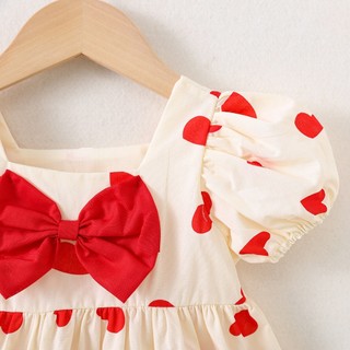 Váy bé gái thô cotton cổ vuông họa tiết trái tim 6th-2 tuổi D1157 Bí Ngô Nhỏ