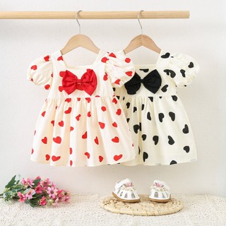 Váy bé gái thô cotton cổ vuông họa tiết trái tim 6th-2 tuổi D1157 Bí Ngô Nhỏ
