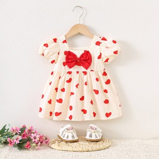 Váy bé gái thô cotton cổ vuông họa tiết trái tim 6th-2 tuổi D1157 Bí Ngô Nhỏ