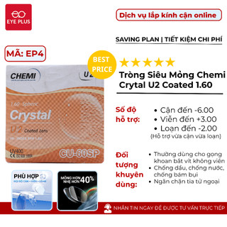 [Tròng Kính Chemi Siêu Mỏng Nhẹ]  Eye Plus Chiết Suất 1.60/1.67 Chống Ánh Sáng Xanh Và UV Độ Bền Cao