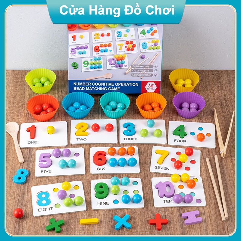 Đồ chơi trẻ em Đồ chơi toán học Kẹp tô màu Hạt gỗ Cốc phân loại màu Trò chơi ghép hạt cầu vồng Đồ chơi giáo dục