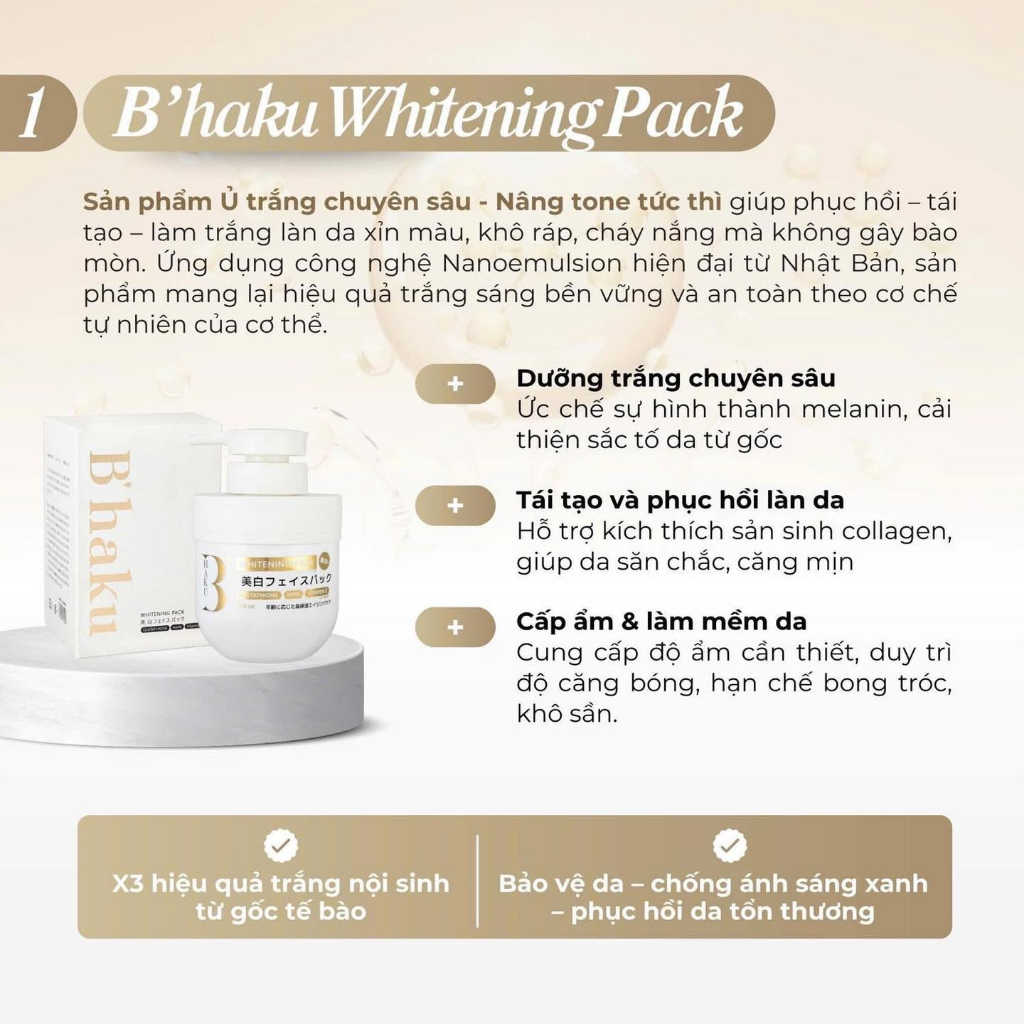 Combo Ủ Trắng Và Sữa Dưỡng Thể B’Haku Whitening Nhật Bản
