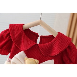 Váy dự tiệc bé gái gấu nơ dễ thương Đầm trẻ em dự tiệc ngắn tay D1158 Bí Ngô Nhỏ