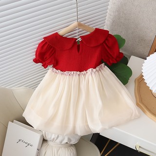Váy dự tiệc bé gái gấu nơ dễ thương Đầm trẻ em dự tiệc ngắn tay D1158 Bí Ngô Nhỏ