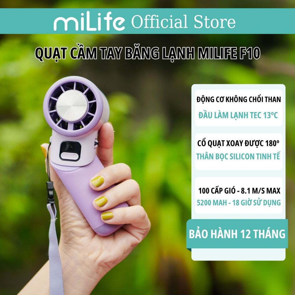 Quạt cầm tay băng lạnh miLife F10 đầu quay 180 độ, sò lạnh 13 độ ...