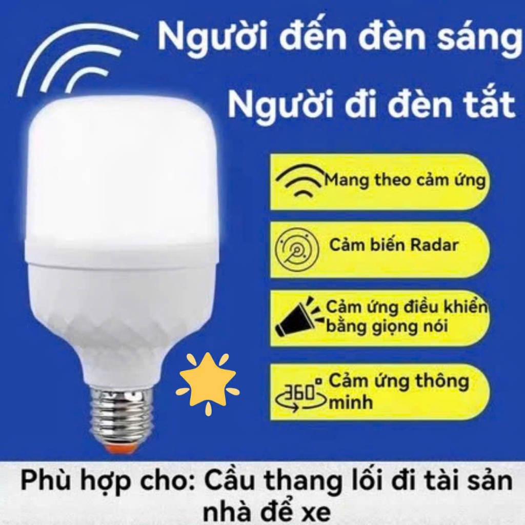 Bóng cảm biến Radar tự động sáng khi có người( 2 cảm biến: Ánh sáng + chuyển động) gian hàng chính hãng