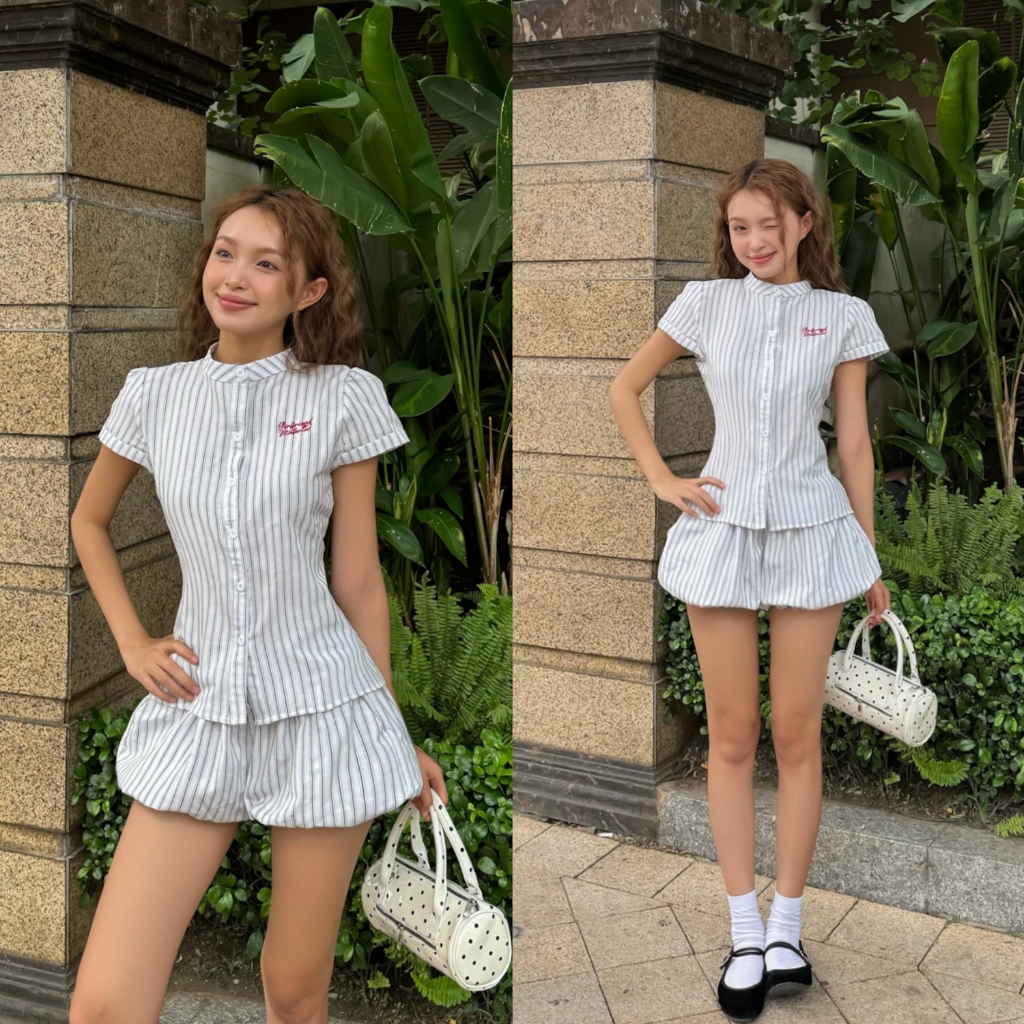 Áo Sơ mi vải LINEN có chiết eo thêu logo GIRL FRIEND thoáng mát FFCLUB