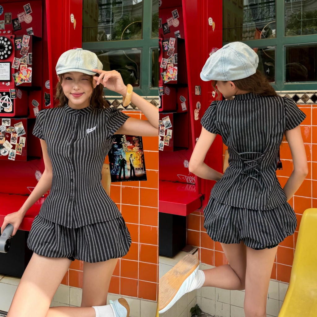 Áo Sơ mi vải LINEN có chiết eo thêu logo GIRL FRIEND thoáng mát FFCLUB