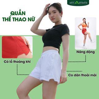 Quần Đùi Thể Thao Nữ ICADO HT103 Thoáng Khí Co Giãn Mạnh Chơi Tennis Pickleball  thegioidotap