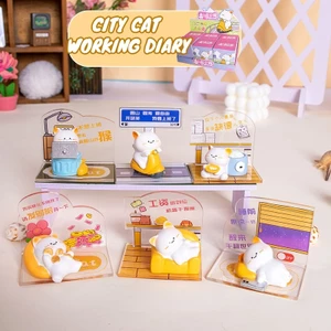 Đồ chơi Blind Box Hộp Mù Tượng Mèo Công Sở Mini Kèm Giá Đỡ Trang Trí Cute🐱CITY CAT WORKING DIARY