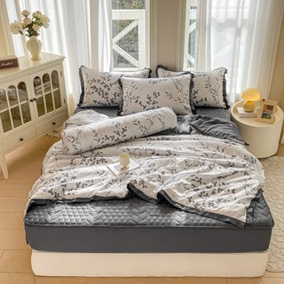 Bộ ga gối cotton đũi 5 món ga trần hoa, set 5 món đũi chăn hè ga trần bông hàng mềm mịn nhập khẩu cao cấp