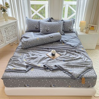 Bộ ga gối cotton đũi 5 món ga trần hoa, set 5 món đũi chăn hè ga trần bông hàng mềm mịn nhập khẩu cao cấp