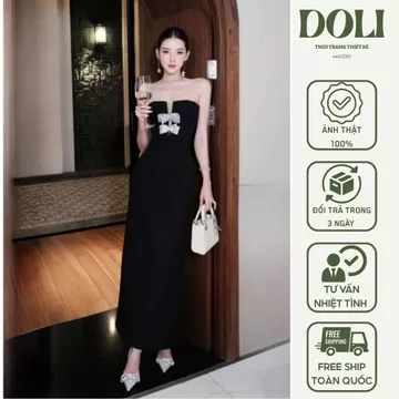 Đầm dự tiệc cup ngực kết nơ kim sa sang trọng mã C5- Đầm thiết kế dự tiệc sang chảnh