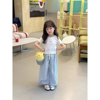 [B&G] Sét bộ tiểu thư áo cotton trắng kèm quần suông dài caro xanh cho bé gái từ 12-45kg(2-12 tuổi)