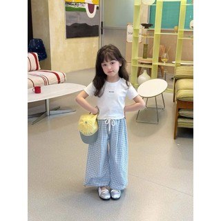 [B&G] Sét bộ tiểu thư áo cotton trắng kèm quần suông dài caro xanh cho bé gái từ 12-45kg(2-12 tuổi)